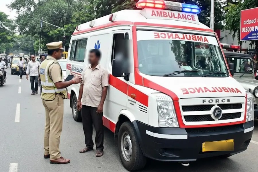 വീട്ടില്‍ പോകാന്‍ അത്യാവശ്യം, ആംബുലന്‍സില്‍ പാഞ്ഞ ഡ്രൈവര്‍ക്ക് പോലീസ് പിടി വീണു